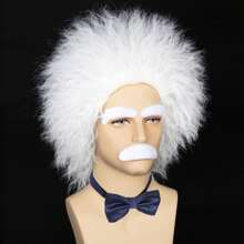 Crazy Scientist Wig, Men's Short White Crazy Wig With Beard And Eyebrows, Men's Halloween Costume Wig - White - View 4