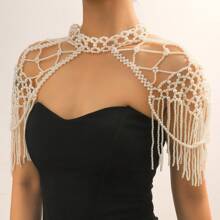 1pc Elegant Handmade Multi-Layer Faux Pearl Tassel Necklace Body Chain, Suitable For Women's Casual, Fashion Party, Wedding Jewelry, Vacation, Birthday, Mother's Day, Eid, Christmas Gift - White - View 14