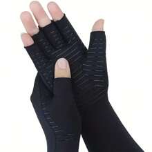 1 双铜压缩长无指手套，锻炼臂套，增强手部、手腕和手臂支撑，适合男女，骑自行车、跑步、健身和户外运动 - 黑色 - 查看 13