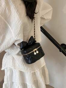 1pc Niche Design High-Grade Diamond Bucket Bag Girl'S Western-Style Chain Bag Ins Style New Fashion Small Fragrance Style Mini Pearl Love Children'S Lipstick Crossbody Accessories Cosmetic Bag Small Bag For Girls Sweet And Cute Bow On The Run Princess Western-Style Chain Bucket Bag Shoulder Crossbody Bag - Bow Bucket Bag - View 4