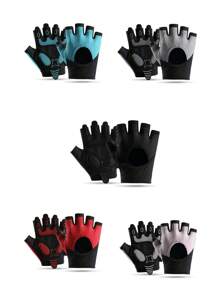 1 双骑行/健身手套，男女通用举重露指透气防滑减震手套