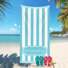 1PC Personalized Custom Beach Towel Featuring A Striped Design. You Can Have Your Name Customized On It. Summer Holiday Bathroom Decor - Multicolor - View 7