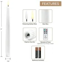 Flameless Taper Candles, Realistic 3D Flame With Wick, 9 Inch, 4 Pack, Ivory Wax, Flickering Flameless Candle LED, Remote & Batteries Included, Home Decor, Mantel & Wedding Centerpieces