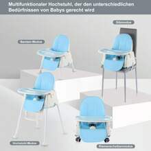 3in1 Hochstuhl Kinderhochstuhl inkl. Babyliege, Kombihochstuhl Babyhochsitz, höhenverstellbar Verstellbare Rückenlehne, mitwachsend ab 0 Monate bis 6 Jahre Babystuhl