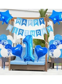1 Set Of Birthday Party Balloons - Foil Star And Heart Shaped Balloons With A Happy Birthday Banner For Party Decoration, Including Curly Ribbons - Multicolor - View 6