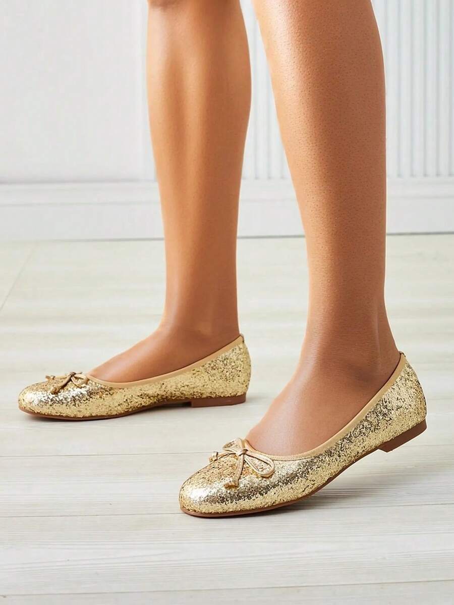 Ballerines pour femmes avec paillettes et nœud Aramie, talons hauts de style