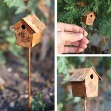 乡村复古微型仙女花园配件金属铁生锈鸟舍鸟笼喂食器浴室园艺工具椅子长凳秋千滑梯邮箱鸟笼手推车栅栏凉亭拱门风车烧烤架灯喷壶镐自行车 - 彩色 - 查看 19