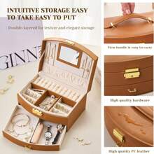 NetHong 2 Layers Of Leather Jewelry Organizers Travel Organizer Box W/Lockable & Mirror - Brown - View 3