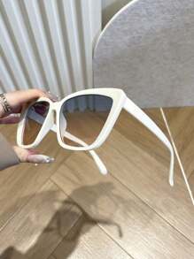 1 Pair Oversized Geometric Pattern Women's Fashion Glasses, Versatile, Suitable For Beach Parties, Valentine's Day, Street Photography, Vacation Outfits, Summer Beach Trips, Outdoor Activities, Travel, Back To School Season - Bột màu xanh khung gạo - Xem 3