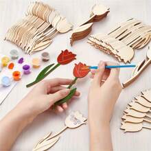 10pcs Wooden Rose Shape DIY Handicrafts - Multi-Functional Hanging Decoration For Weddings, Birthdays And Festivals Wood Carving Cutting Rose Wood Chips DIY Coloring Materials Three Sets A Set For Valentine's Day Mother Acrylic Paint Set Gypsum Kite 6 Color One-Piece Paint DIY Painting Graffiti Acrylic Paint
