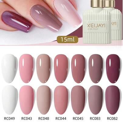 XEIJAYI 15毫升紫粉色系列7色凝胶指甲油，适合夏季美甲沙龙美甲装饰，可卸除UV/LED灯，适合女孩美甲