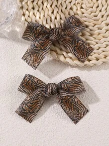 2pcs/12pcs Women's Vintage Brown Leopard Zebra Heart Print Ribbed Bow Hair Clips, Sweet Cute Bow Alligator Hair Clips, Suitable For Daily Casual Autumn/Winter Decorative Wear - Multicolor - View 15