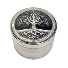 Molinillo de 4 capas de 50mm y 63mm de aleación de zinc color plata con grabado, modelo 2025, molinillo portátil multifuncional, accesorios incluidos, regalo ideal de decoración creativa para el hogar