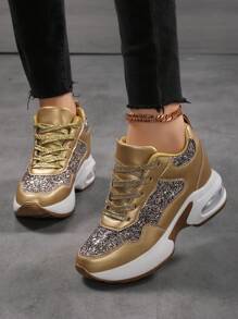Zapatos de plataforma para mujer 2025 Nuevos zapatos con rhinestone para primavera y otoño, zapatillas deportivas casuales con suela gruesa y cojín de aire