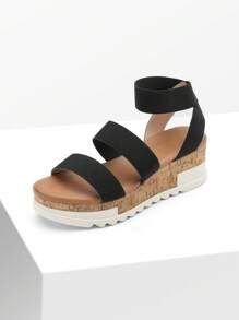 Women's Wedges Flatform Platform Sandals Open Toe Espadrille Ankle Elastic Strap Casual Outing Vacation For Valentine's Day Summer Shoes - Black - View 7