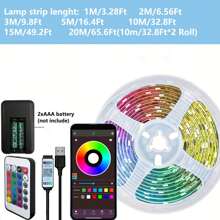 Fita de Luz Inteligente com LED RGB com Aplicativo Móvel e Controle Remoto de 24 Teclas, Iluminação com Sincronização de Música, Adequada para Casa, Quarto, Criação de Atmosfera, Festa e Decoração de Feriados