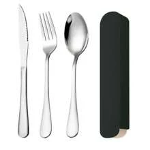 Portable 3-Piece Stainless Steel Cutlery Set – Includes Knife, Fork, And Spoon With A Durable Storage Case. Ideal For Home, Office, Travel, School, Camping, And Outdoor Dining. Made Of High-Quality Stainless Steel For Durability And Easy Cleaning. Compact And Lightweight Design, Available In 4 Colors. - 3pcs-黑色 - 查看 1
