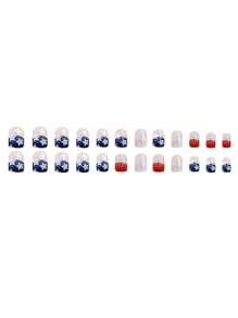96 pièces Ongles courts, Faux Ongles Carrés, Ongles Français Bleus, Motif Étoile, Ongles Pression Y2k, Faux Ongles Mignons, Fournitures pour Ongles, Salon de Manucure, Ongles, Convient pour le Jour de l'Indépendance pour les Femmes et les Filles