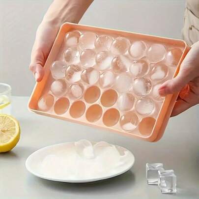 33 Grid Round Shape Ice Cube Tray - Polish Glossy Dustproof Ice Cube Maker For Home Kitchen (Ball 33 Grid-Blue)
