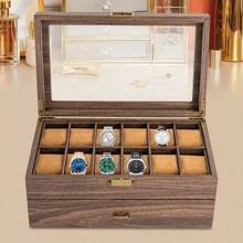 24 Slots Watch Box Watch Case Jewelry Holder Watch Display Case With Drawer UK - Brown color - View 3