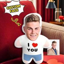 定制“我爱你”照片抱枕 - 个性化人脸毛绒玩具，针织面料，爱心图案，表达爱意，情侣家居装饰佳品，浪漫家居装饰 | 趣味设计 | 针织纹理，装饰抱枕，沙漠秋日温馨，为您的家增添浪漫气息