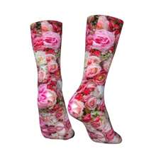 Prachtige bosprint roze en rode rozen romantische bloemen prachtige vintage botanische mooie vlinders en bloemen poster sok voor mannen hiphop harajuku vrolijk naadloos patroon bedrukte jongens crew sok nieuwigheid cadeau
