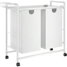 Cesto de ropa para habitación de lavandería o baño, cesto de ropa con 4 ruedas, clasificador de ropa con 2 bolsas extraíbles y desmontables, estante, marco de acero con carbono, 2 x 50 litros