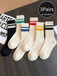 1/3/5/6 Pares de calcetines informales y versátiles de mujer con doble barra de colores