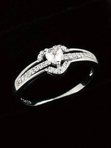 1pc Fashionable New Hollow Cubic Zirconia Heart Engagement Ring, Suitable As Gift For Family, Friends, Couple For Women Valentines