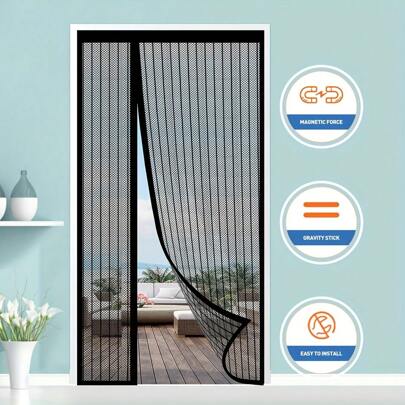 1 cửa lưới từ tính, mở trái/phải, chống muỗi, sợi polyester, dễ lắp đặt, thích hợp cho phòng khách, phòng ngủ, nhà bếp, màu đen