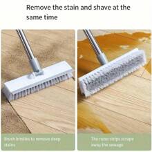 Long Handle Floor Matte Brush Hard Bristles 2 In 1 Shower Brush With Scraper To Clean The Kitchen, Walls, Tile, Grout, Bathtub And Carpet, Brush Broom Scrubbing Garage, Patio Deck