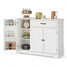 Buffet Cabinet With Storage, 42'' Large Kitchen Storage Cabinet With Shelves And Doors, Modern Coffee Bar Cabinet For Kitchen, Dinning Room, Living Room, White