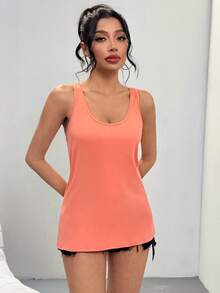 ملابس علوية رياضي للنساء للربيع والصيف، ملابس رياضية خارجية، أنماط أساسية، ملابس علوية كاجوال للأوقات الحرة والرياضة الخارجية - لون برتقالي - مشاهدة 3