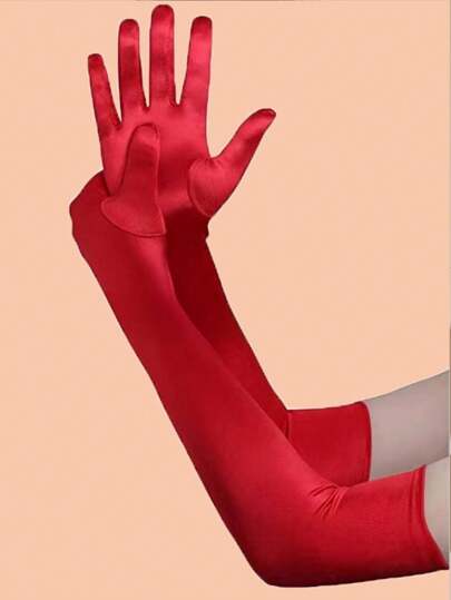 Spandex Elastic Sunscreen Party Gloves, New Style Long Full- Solid-Color Satin Arm Sleeves For Summer Weddings,Women's Halloween Witch Hand Decorations