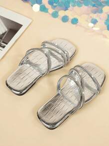 儿童时尚简约方头平底带休闲沙滩拖鞋，儿童春夏凉鞋