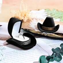 1pc Creative Cowboy Hat Jewelry Box, Velvet Ring Box, Unique Western Cowboy Hat Jewelry Box, Vintage Ring Box For Weddings/Engagements, Valentine's Day Gift, Wedding Party Necklace Box - Multicolor - View 3