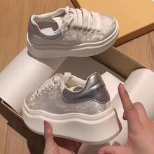 Zapatillas de mujer con estampado y bordado, nuevos zapatos casuales de plataforma con cordones, suela gruesa y versátil