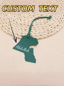 1pc Custom Name Text Solid Color PU Leather Simple Cute Map Pattern Car Keychain, Bag Charm - Multicolor - View 3
