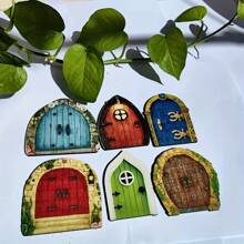 Set de 1/3/6 piezas Puerta de hadas en miniatura, puerta fantasía de madera para decoración de jardín, árboles, escultura de arte para el patio, decoración de micro jardín fantástico para exteriores - Mini puerta - Ver 3