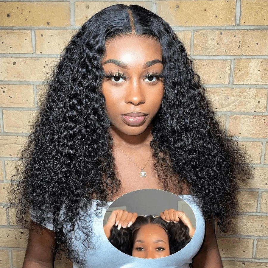 Peluca de encaje frontal Afro Rizado MECRY de 16 pulgadas, rizado Afro, sin pegamento, con nudos decolorados previamente, 13x4 de encaje, lista para usar - Multicolor - Añade 2