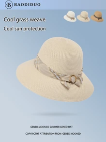 Ladies Elegant Fashion Straw Sun Hat With Wide Brim, High-End Casual Beach Hat, Suitable For Summer, Sunproof And UV Protection - A - View 6
