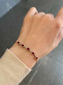 1pc S925 Sterling Silver Original Versatile Palace Style Elegant Oval Red Women Bracelet, Suitable For Women's Daily Wear, Holiday/Party Gift, Jewelry - Palace Style Red Bracelet - View 8