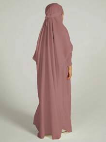 Muslim Tween Girl Girls Abaya Solid Long Kaftan Abaya Enfant Robe Dress Tween Girl Clothes For Gift(Non-Removable Turban) - Pink - View 5