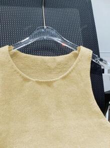 Chaleco de punto de unicolor con cuello redondo simple para mujer
