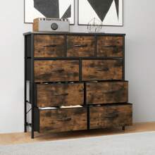 Kommode mit 9 Schubladen,Schrank,Stoffschubladen mit Griffen,Kommodenschrank mit Stabiler Stahlrahmen