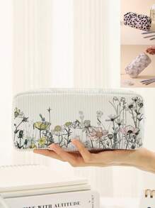 1 st. Bloemenpatroon Grote Capaciteit Dubbelzijdig Bedrukt Corduroy Etui, Perfecte Terug Naar School Etui, Grote Opbergzak, Ideaal Cadeau Voor Studenten
