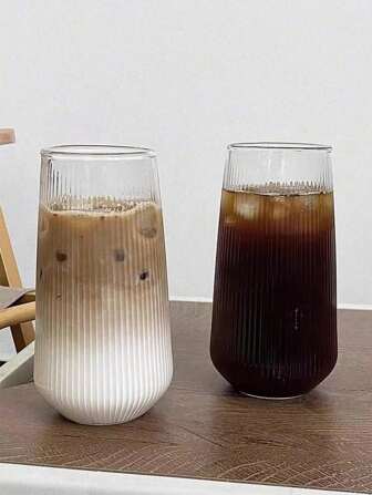 水瓶，户外1PC 500ml 16.6oz 复古条纹玻璃杯，高硼硅玻璃竖纹玻璃杯，罗纹透明咖啡杯，适用于饮用水、牛奶、燕麦、茶、果汁、早餐、咖啡