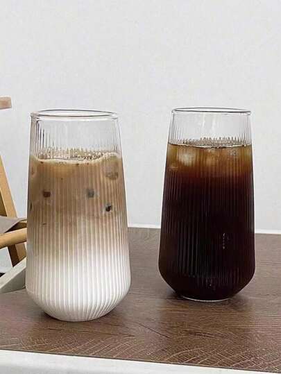 水瓶，户外1PC 500ml 16.6oz 复古条纹玻璃杯，高硼硅玻璃竖纹玻璃杯，罗纹透明咖啡杯，适用于饮用水、牛奶、燕麦、茶、果汁、早餐、咖啡
