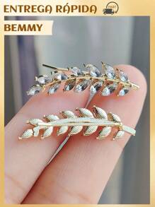 BEMMY Luxurious And Elegant Rhinestone Leaf Earrings, Suitable For Women's Parties, Festivals And Gatherings - 金色 - 查看 4