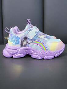 1 par de zapatos deportivos rosa suaves, ligeros y de malla para niñas, nuevo estilo de princesa de dibujos animados, zapatos deportivos casuales de moda para primavera/otoño